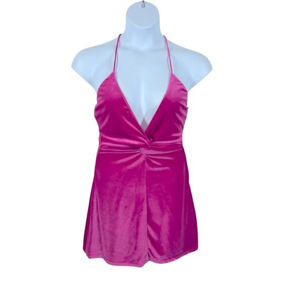 Revolve More To Come Kimmie Pink Velvet Mini Dress Sz M Barbiecore Party - Picture 3 of 14